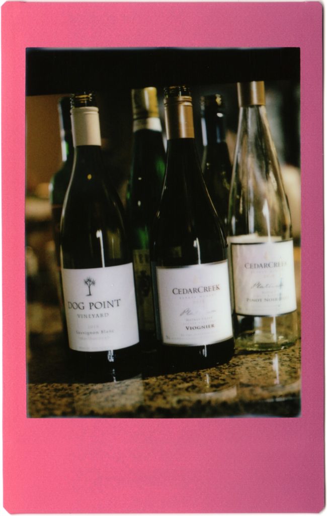 wine bottles shot with Mamiya C220 on Instax Mini film