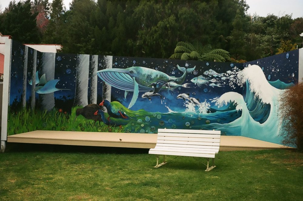 kiwi & whale mural at Historic Village, Tauranga, NZ