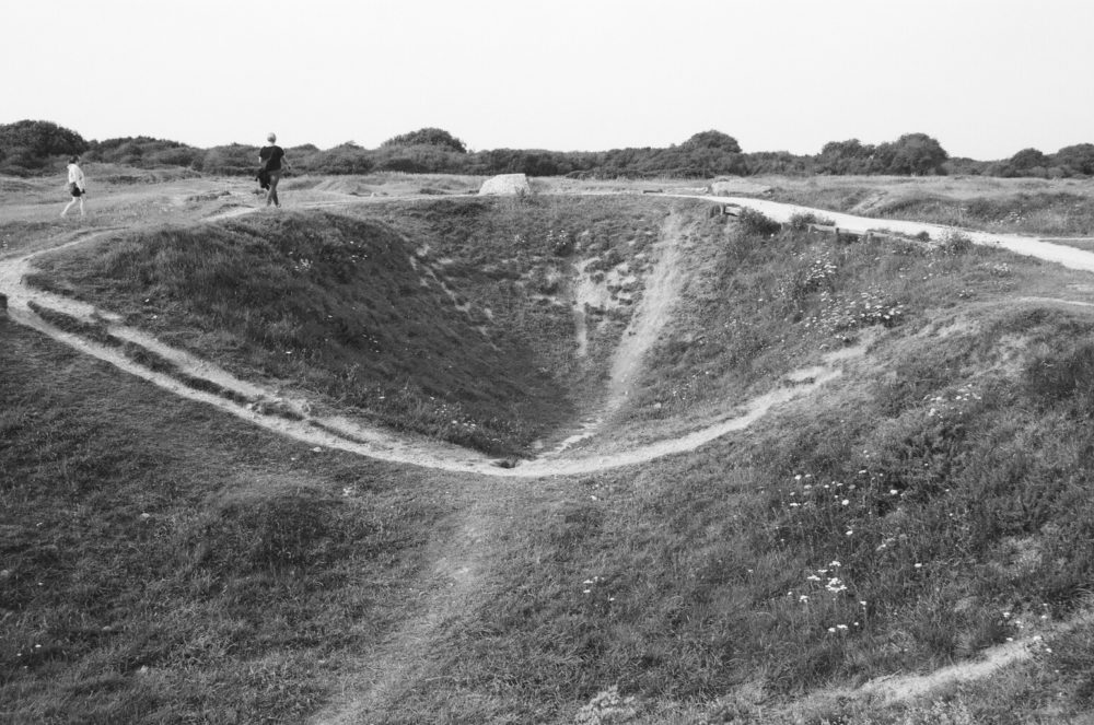 bomb crater at Pointe du Hoc