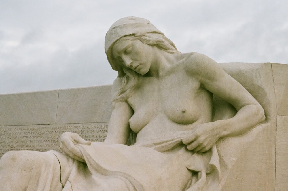 statue of female mourner at Vimy Memorial