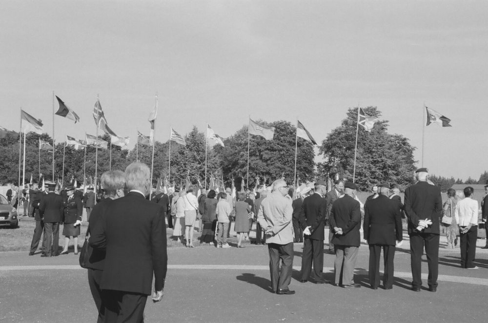 Gathering outside Bretteville-sur-Laize Canadian War Cemetery, France