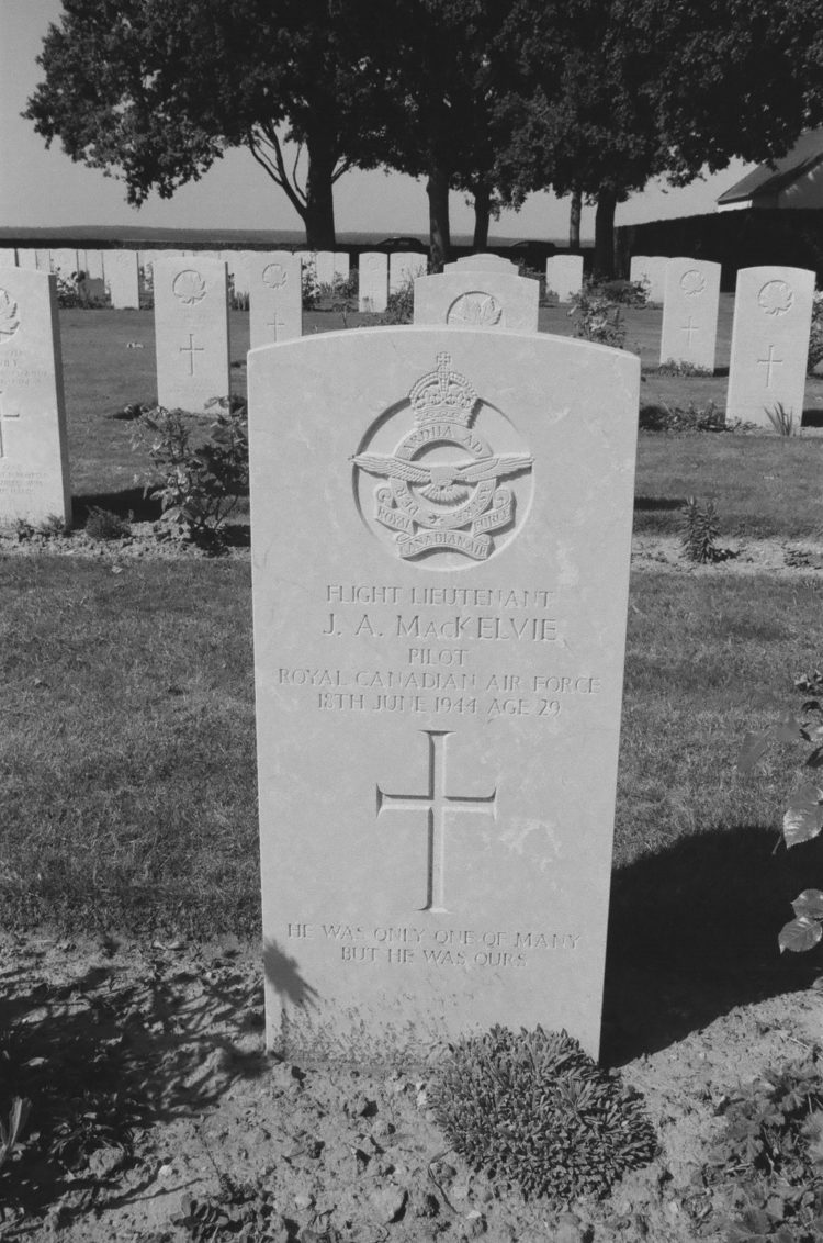 Grave of Flight Lieutenant J. A. MacKelvie, Pilot, RCAF, Bretteville-sur-Laize, France