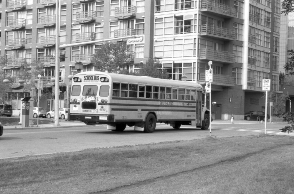 school bus, downtown Calgary, Canada