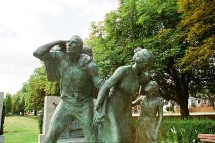 statue of immigrants at Hastings Park, Vancouver, BC