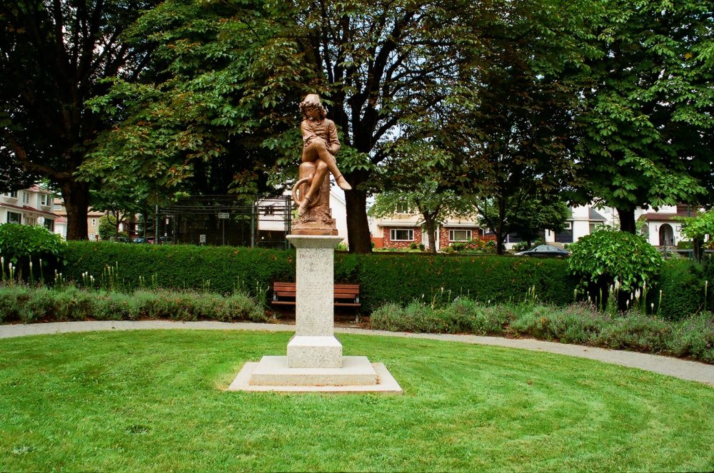 statue of a young Christopher Columbus at Hastings Park