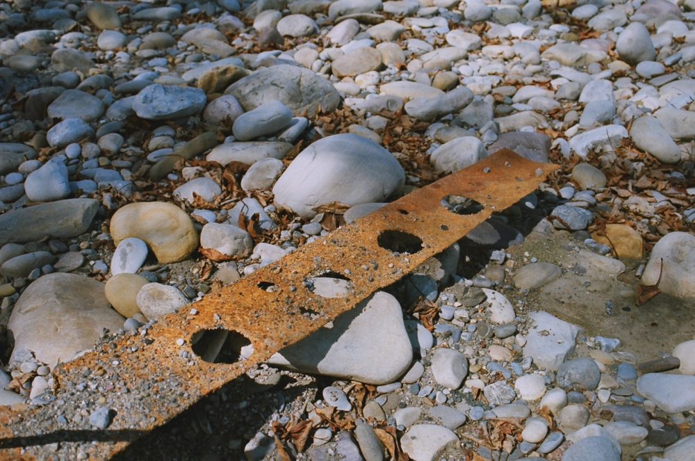 scrap metal on the rocks