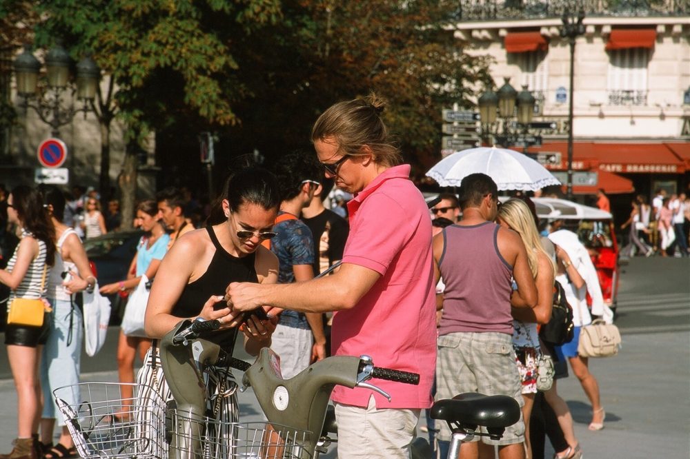 a couple near Notre Dame in Paris