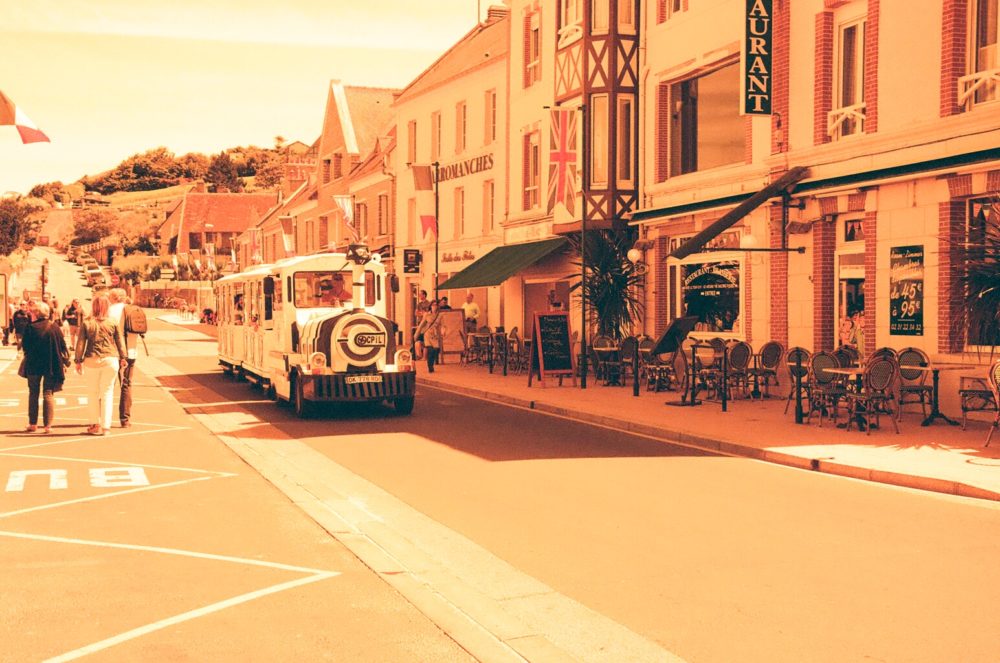 tourist train in Arromanches, France