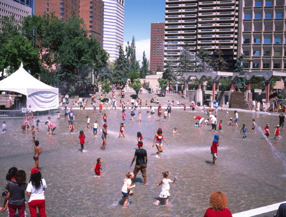 water play at Calgary's Olympic Plaza