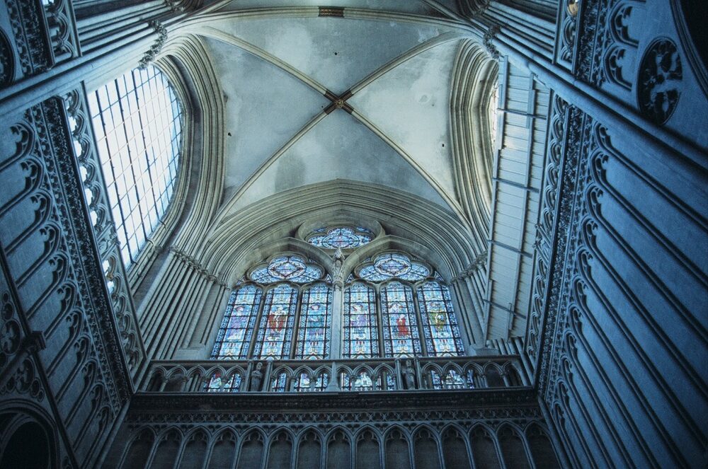 Looking up - Inside the Bayeux Cathedral